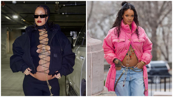 Rihanna, göbeği açık stiliyle hamileliğe yeni bir imza atıyor! Bebek içeride üşüyor mudur🥶?
