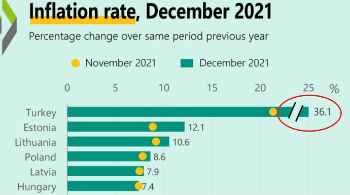 Türkiye Enflasyonu OECD Grafiğine Sığmadığı İçin Logoritmik Skala Kullanıldı.