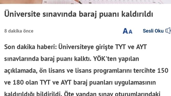 Yks Baraj puanı kalktı sınava girecek misin?