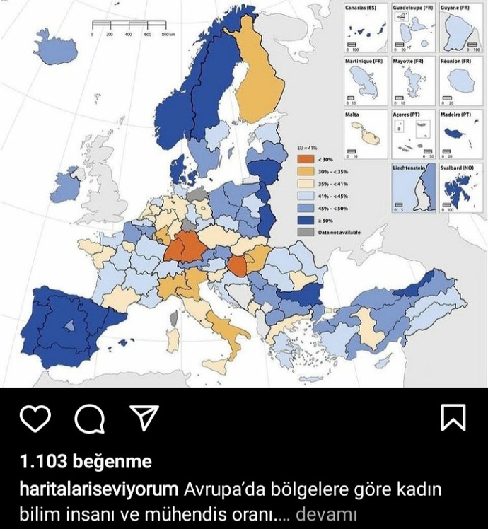 Avrupada bölgelere göre en çok kadın bilim insanı ve mühendis çıkaran yerler (Eurostat)