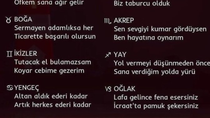 Senin burcunun atarlı sözü nedir?