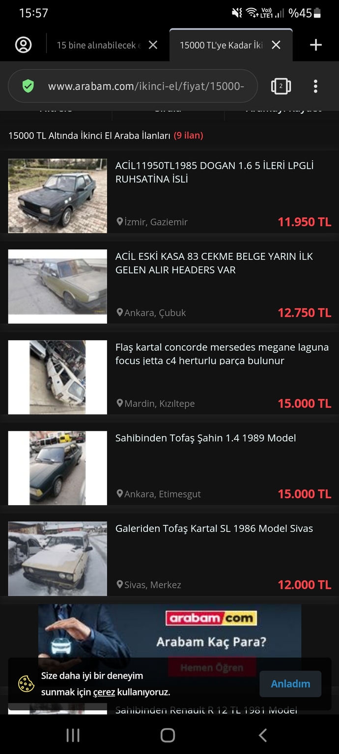 15 bine alınabilecek en güzel araba nedir?