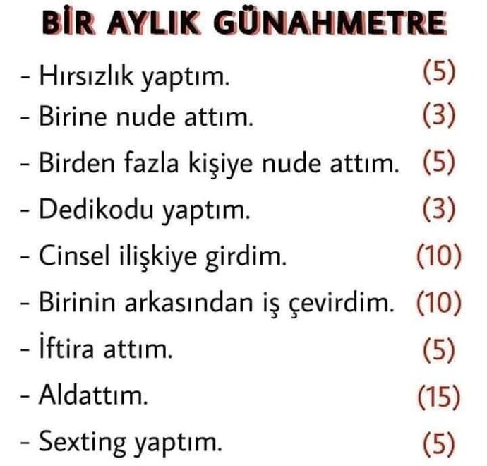 Bir aylık günah metreye göre kaç puana sahipsin?