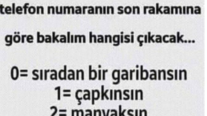 Telefon numaranın son rakamına göre nesin?