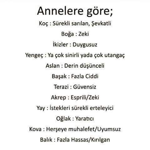 Annelere göre Burçlar nasıldır :> :> ?