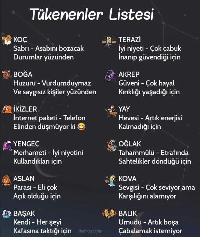 Burçların tükenenler listesi nelerdir?