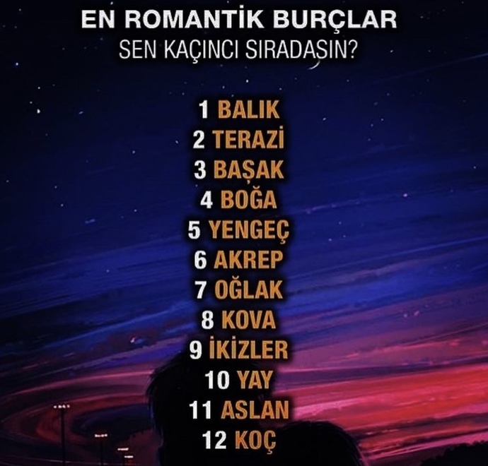 Ennn romantik burçlarda sen kaçıncı sıradasın?