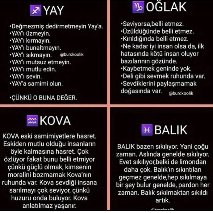 Burçlar senin için nasıl özellikler yazmış?