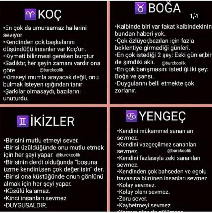Burçlar senin için nasıl özellikler yazmış?