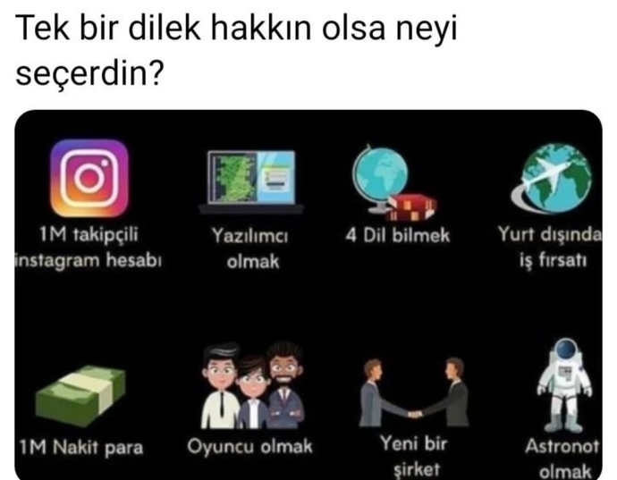 Bir dilek hakkınız olsa neyi seçersiniz?