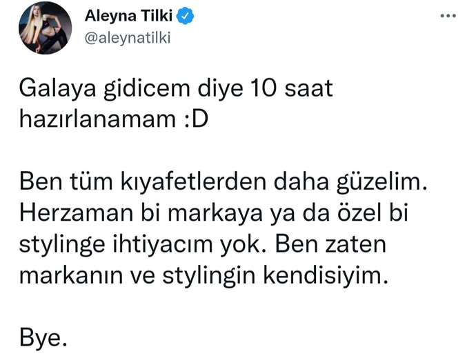 Aleyna Tilki Galaya gitmek için 10 saat hazırlanamam dedi. Yine de 10 dakikasını bari ayırsa mıydı acaba😂?