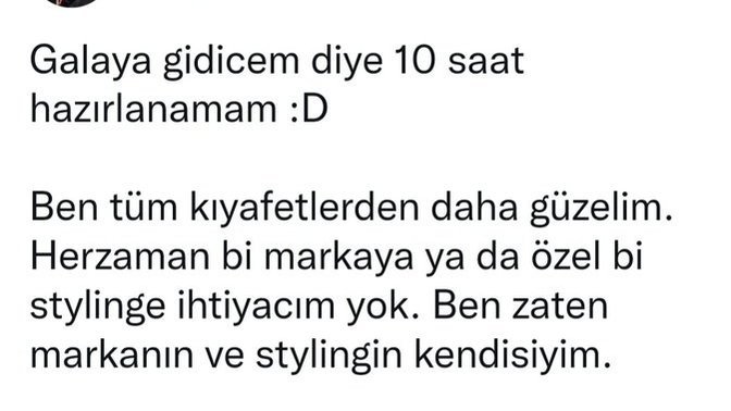 Aleyna Tilki "Galaya gitmek için 10 saat hazırlanamam" dedi. Yine de 10 dakikasını bari ayırsa mıydı acaba😂?