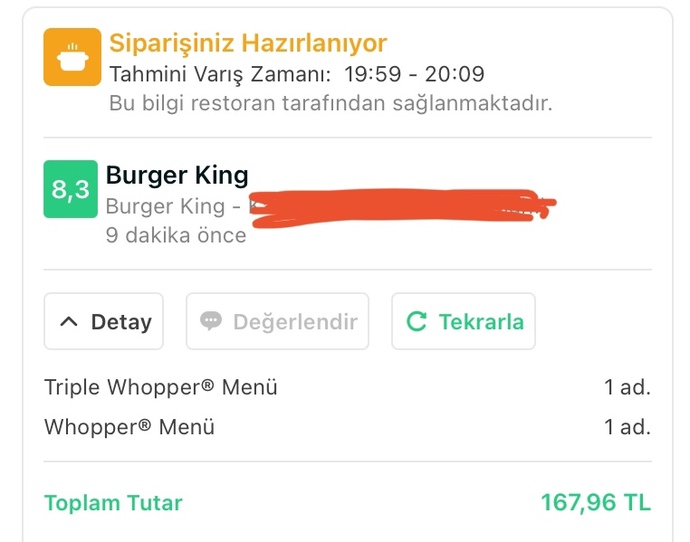 Yemek sepetinden en son neyin siparişini verdiniz?