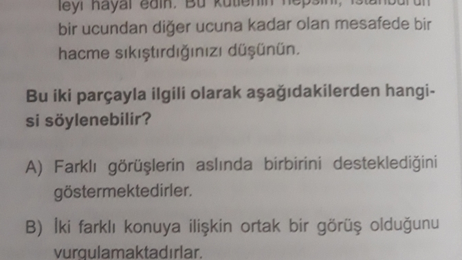 Paragraf sorularını çok iyi yaparım ama nedense zorlandim bu soruda cevabınız nedir?