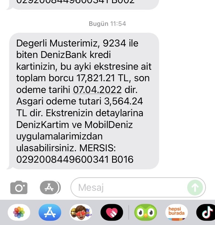Kredi kartı ekstreniz ne kadar geliyor?