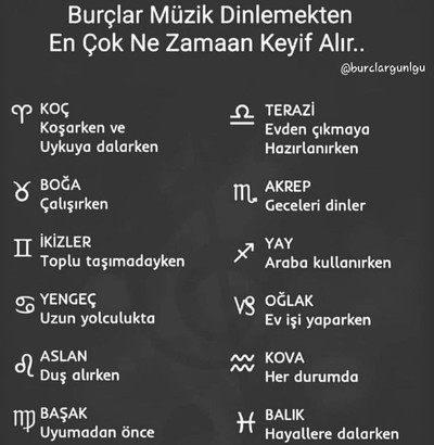 Burcuna göre müzik dinlemekten en çok ne zaman keyif alırsın?