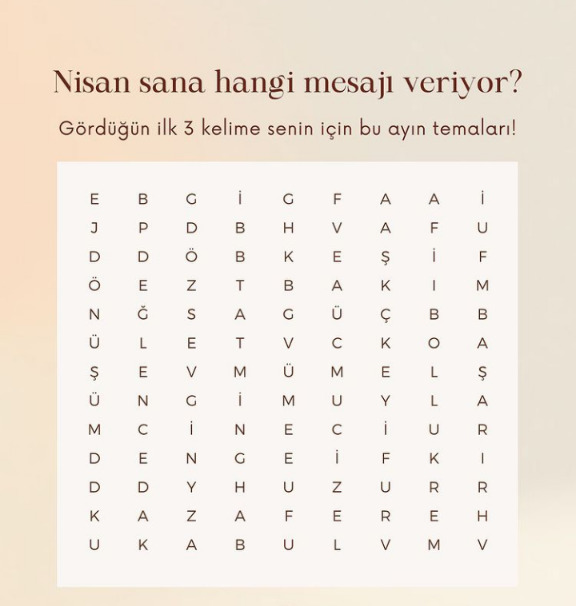 Nisan  ayı sana hangi mesajı veriyor! Gördüğünüz ilk üç kelime nedir?