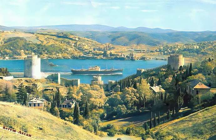 İstanbul boğazı renklendirme, yıl belirsiz. O yıllarda ne kadar sade değil mi, şimdiki halinden eser yok?