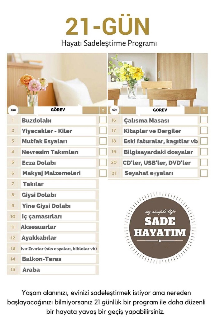 21 günde hayatınızı ve evinizi sadeleştirmek ister misiniz?