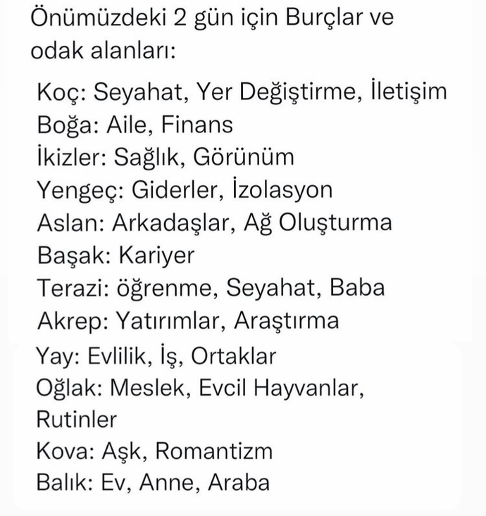 Önümüzdeki 2 gün için burçlar neye odaklanmalı?