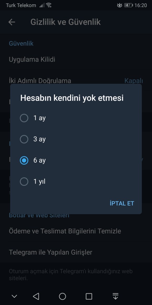 Telegram hesabı nasıl silinir?