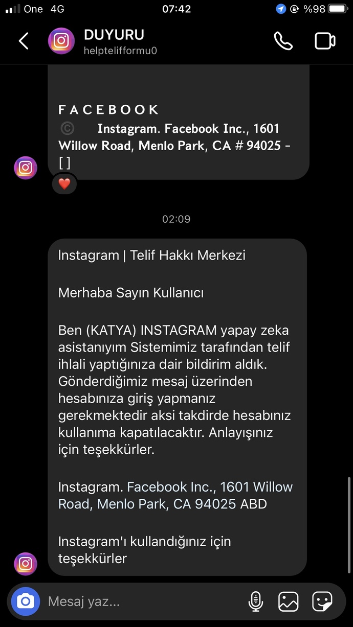 Böyle bi uyarı mesajı geldi?