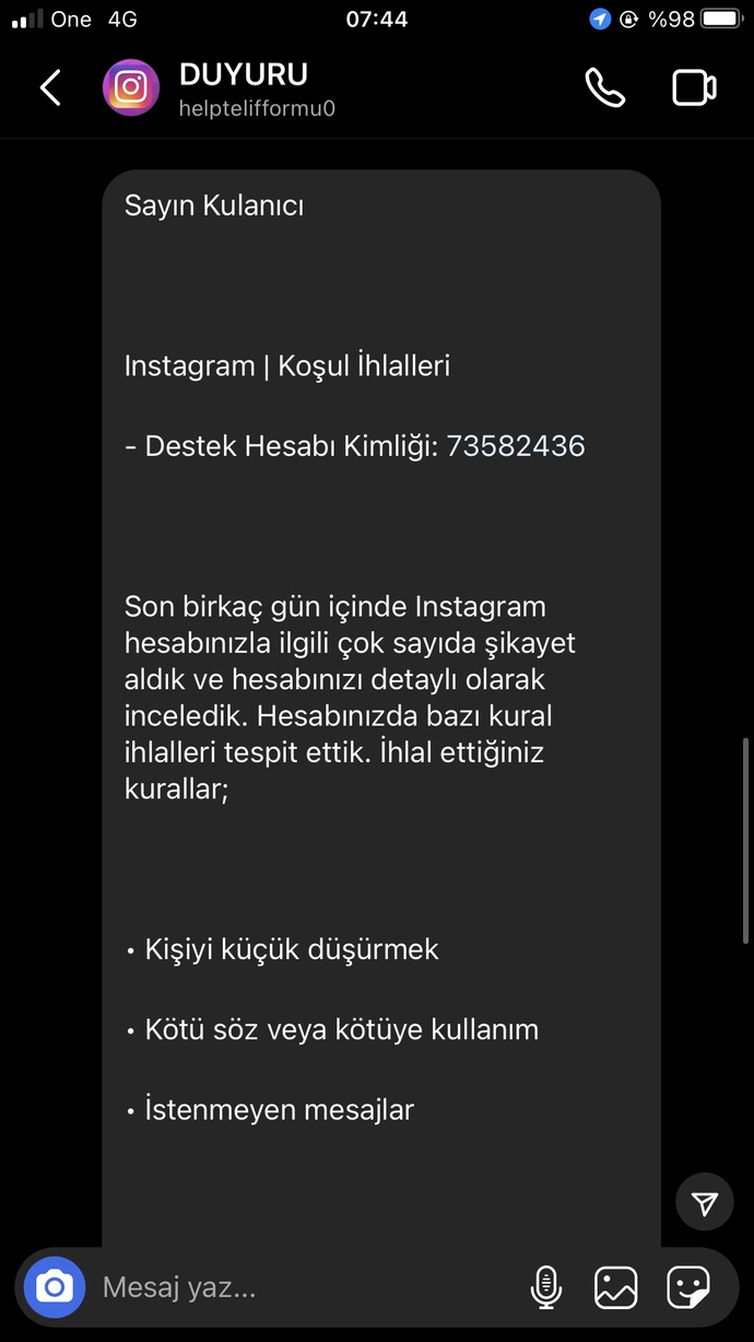 Böyle bi uyarı mesajı geldi?