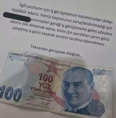 Gittiğiniz iş görüşmesi sonrası size bir zarf verilse ve içinde 100 TL çıksa ne yapardınız?