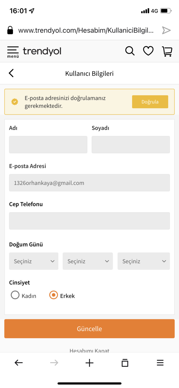 Trendyol iletişim bilgilerini değiştirme?