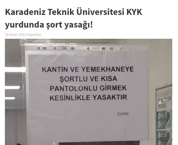 Karadeniz Teknik Üniversitesi KYK yurdunda şort yasaklanmış, duydunuz mu?