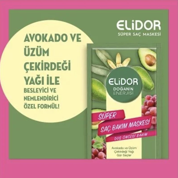 Elidor Doğanın Enerjisi Avokado ve Üzüm Çekirdeği Yağı Gür Saçlar Süper Saç Bakım Maskesi
