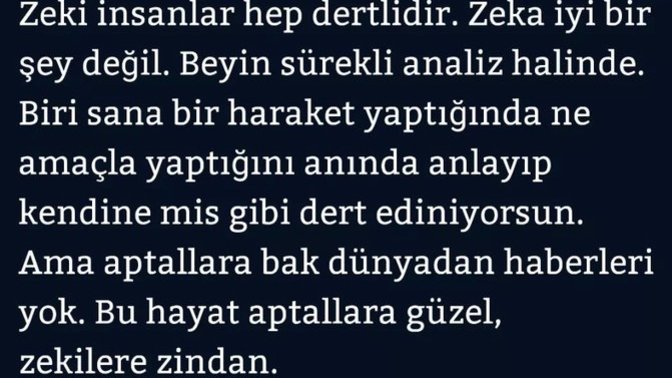 Dünya aptal insanlar için nimet, zeki insanlar için dert yuvası mı sizce de?