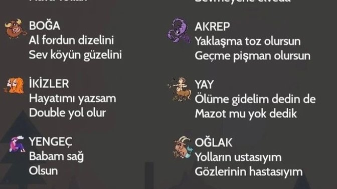 Burcuna uygun kamyon arkası sözlerin nedir?
