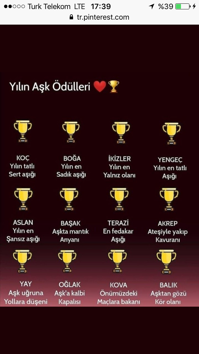 Burcuna göre bu yıl aşk adına hangi kupayı kaldırdın?