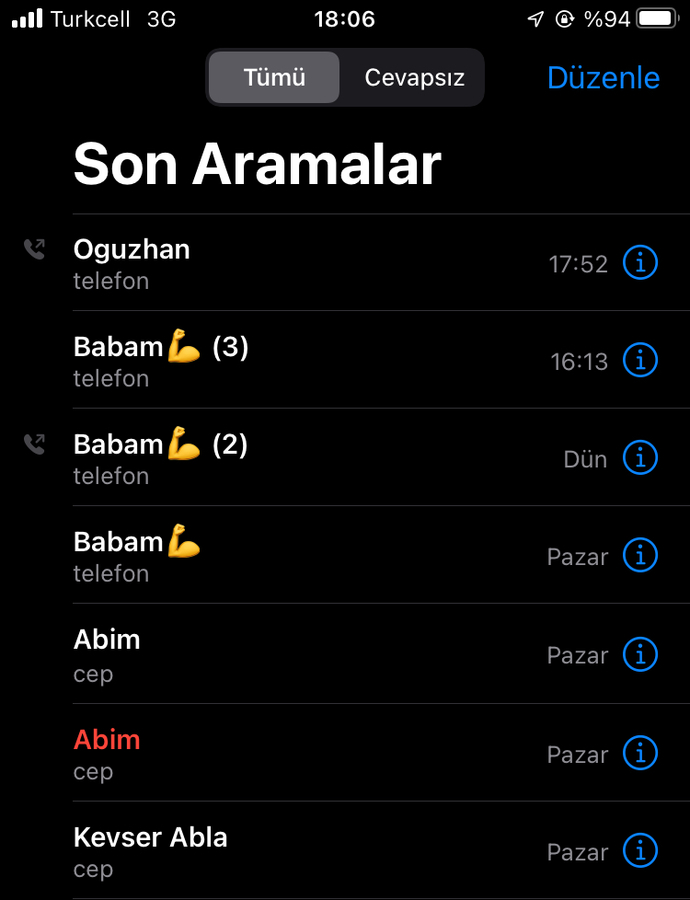 En son kimi aradınız?