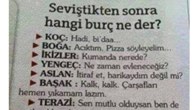 Soruya gel, seviştikten sonra hangi burç ne der 😅?
