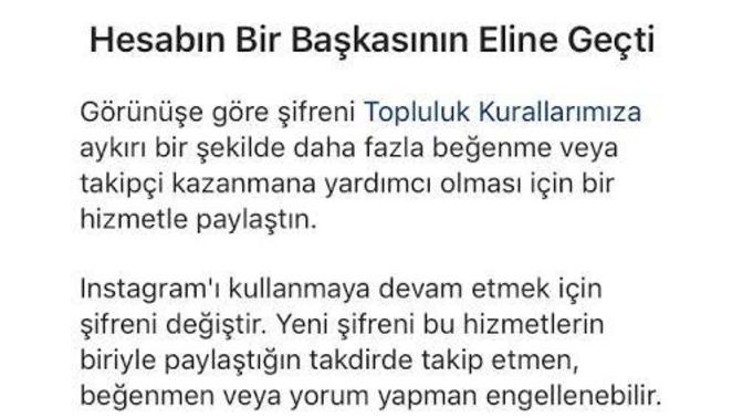 Instagram hesabıma böyle bir uyarı geldi. Neden olabilir?