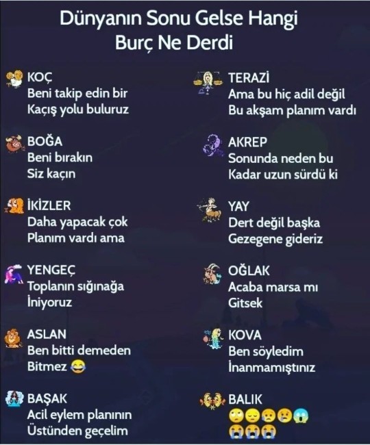 Dünyanın sonu gelmiş olsa, burcuna göre ne derdin?