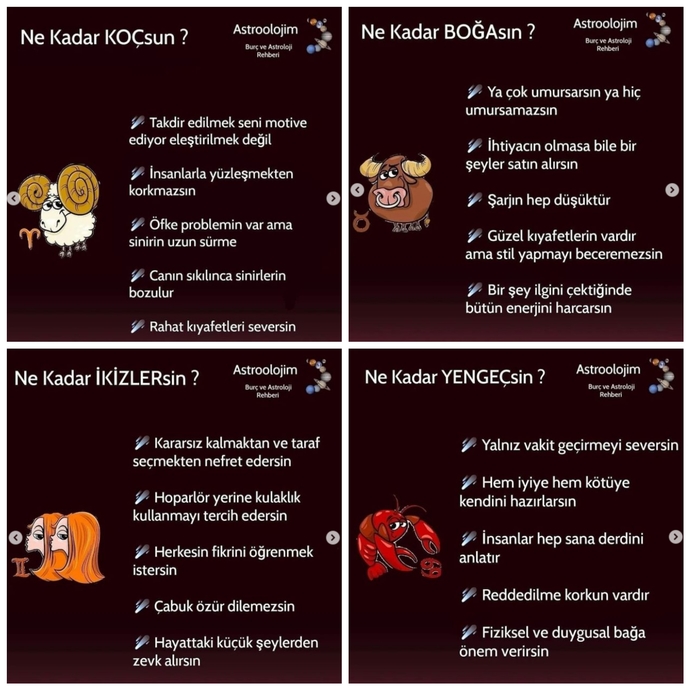 Burcunun özelliklerini ne kadar yansıtıyorsun?😄