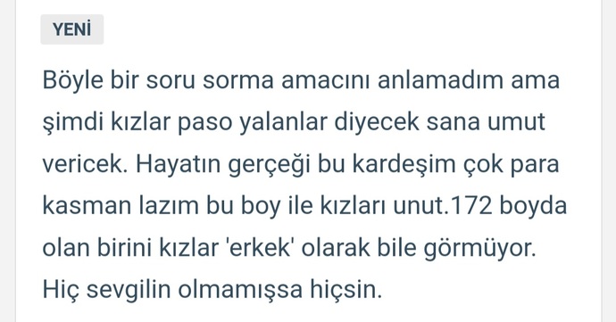 Kisa boylu erkeklerin sevgilisi olamaz mı?