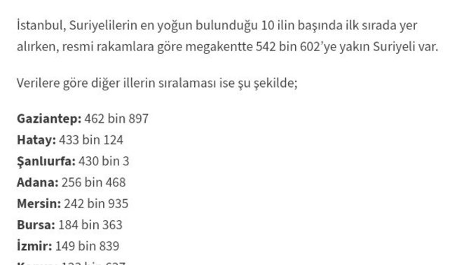 Suriyelilerin illere göre dağılımı açıklanmış duydunuz mu?