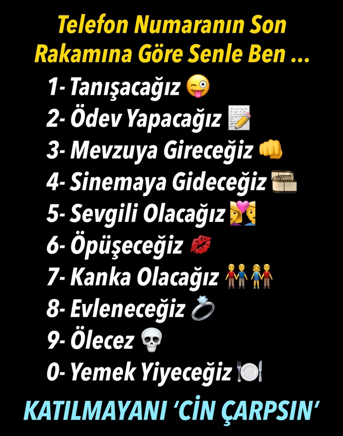 Telefon numaranın son rakamına göre senle ben ne yapacağız?