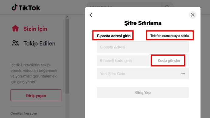 Tiktok şifre sıfırlama