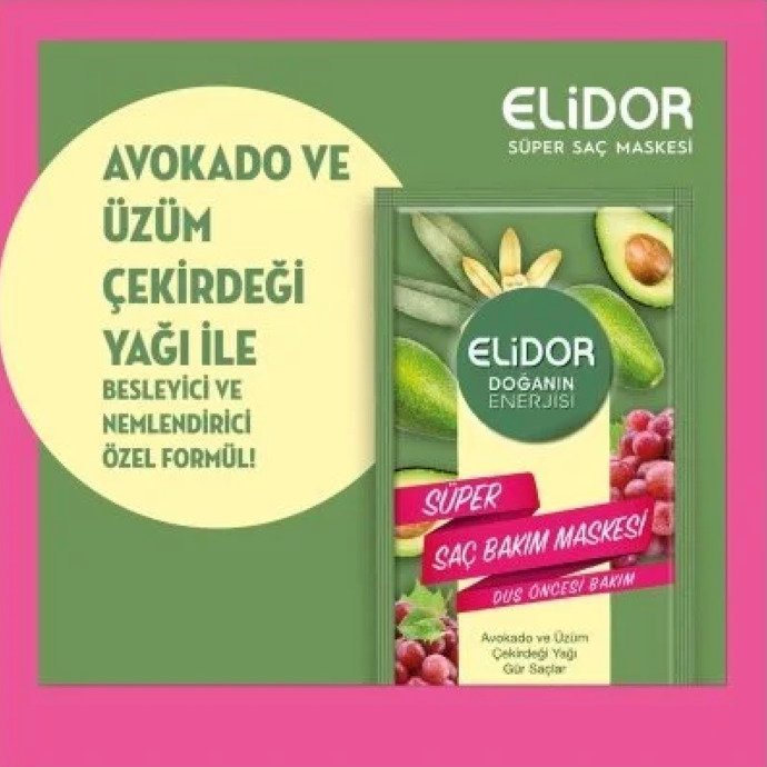 Elidor Doğanın Enerjisi Avokado ve Üzüm Çekirdeği Yağı Gür Saçlar Süper Saç Bakım Maskesi