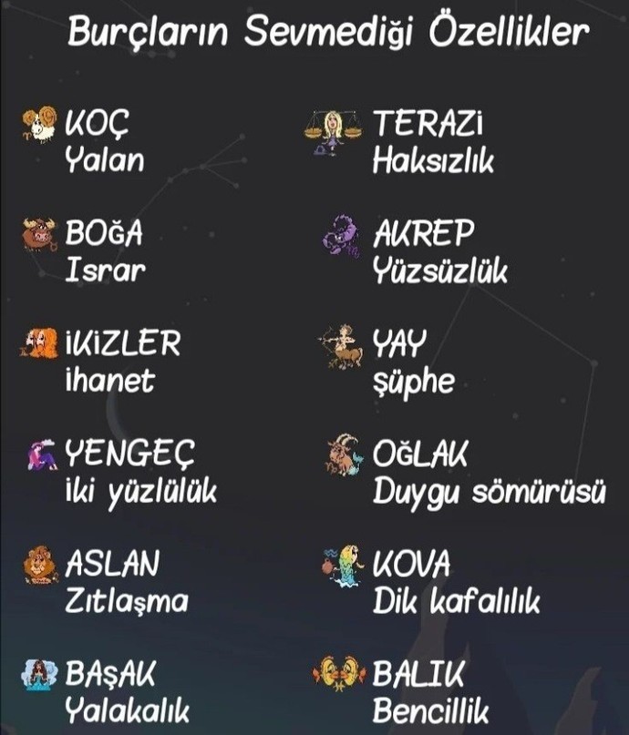 Burcuna göre sevmediğin özellikler ne?