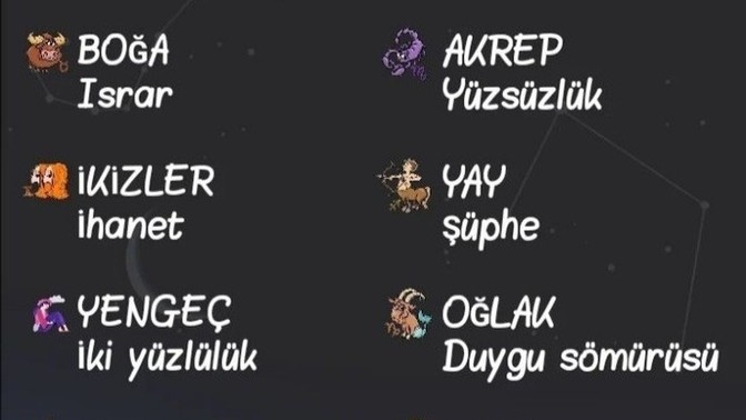Burcuna göre sevmediğin özellikler ne?