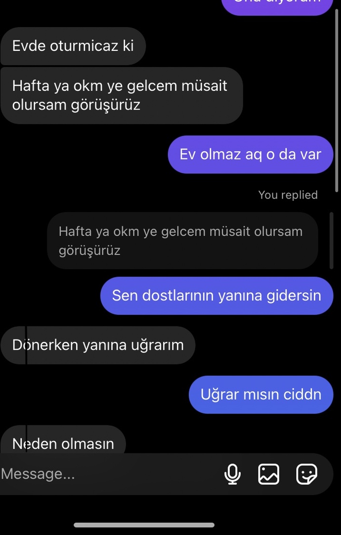 Birden bire bana engel attı nedenini anlamış değilim. Son mesajı gördükten sonra engel attı?