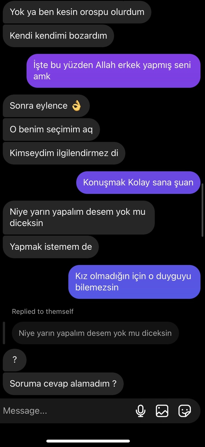 Birden bire bana engel attı nedenini anlamış değilim. Son mesajı gördükten sonra engel attı?