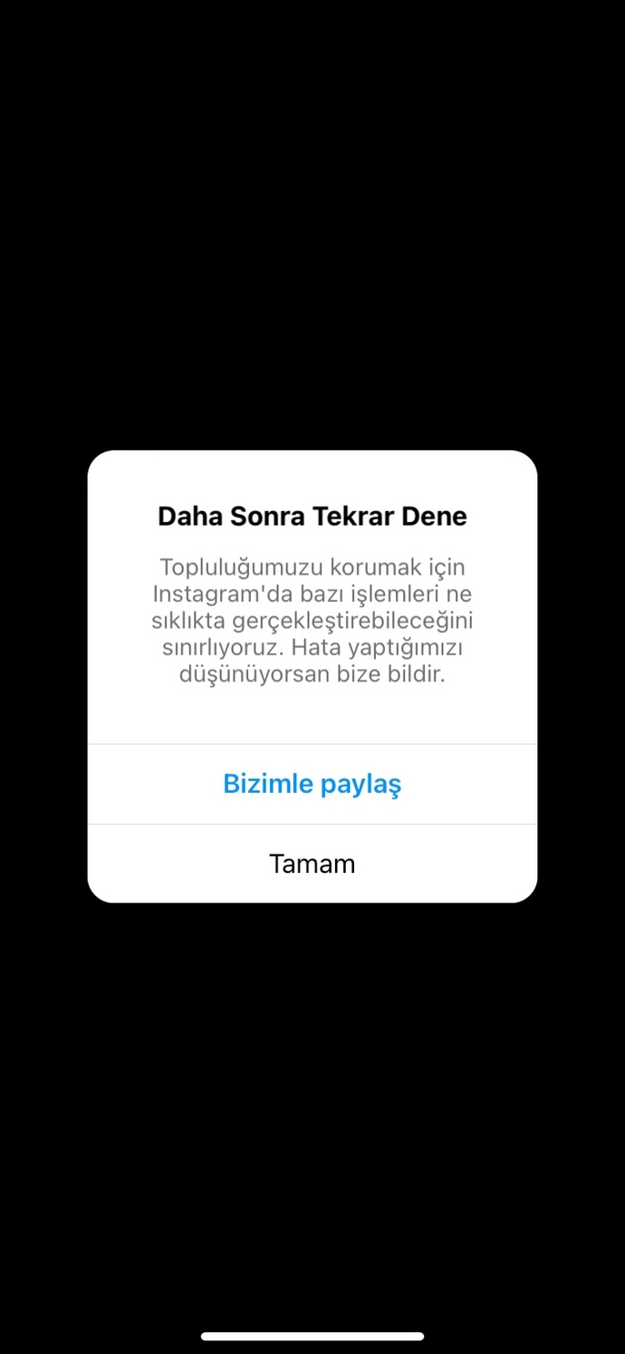 İnstagram ekrana gelen uyarı metni sizede geliyor mu?