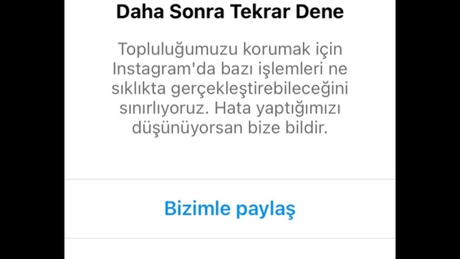 İnstagram ekrana gelen uyarı metni sizede geliyor mu?